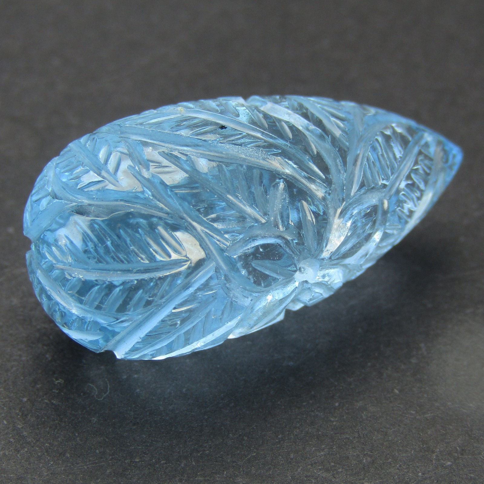 20.52Cts Artistic Carving Natural Swiss Blue Topaz Briolette Drop Gem With Hole