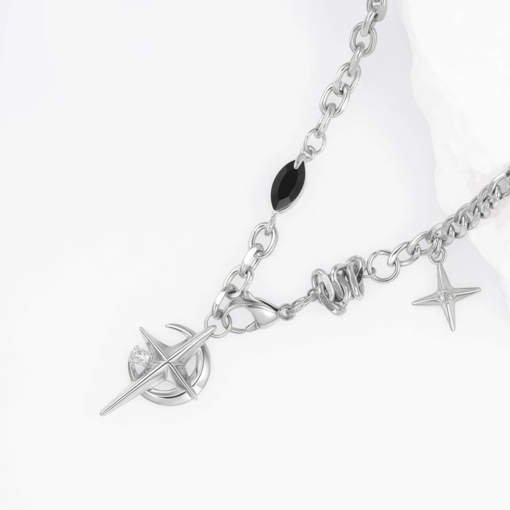 Hip Hop Star Moon Pendant Necklace For Man Woman Titanium Steel Non-Fading Clavi