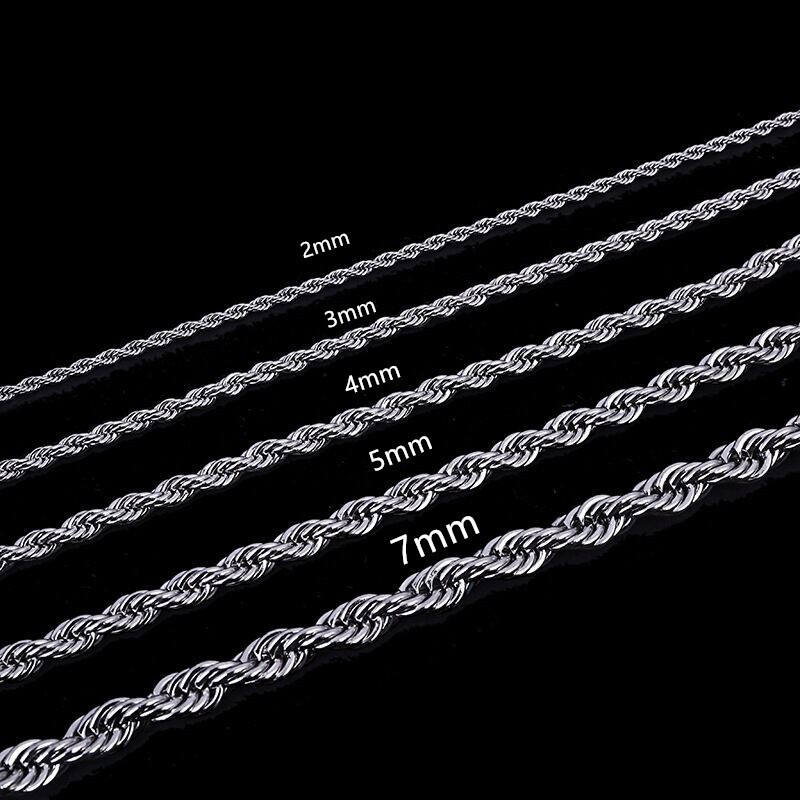 USA Stock 2/3/4mm 316L Stainless Steel Rope Chains Necklaces 18-26′