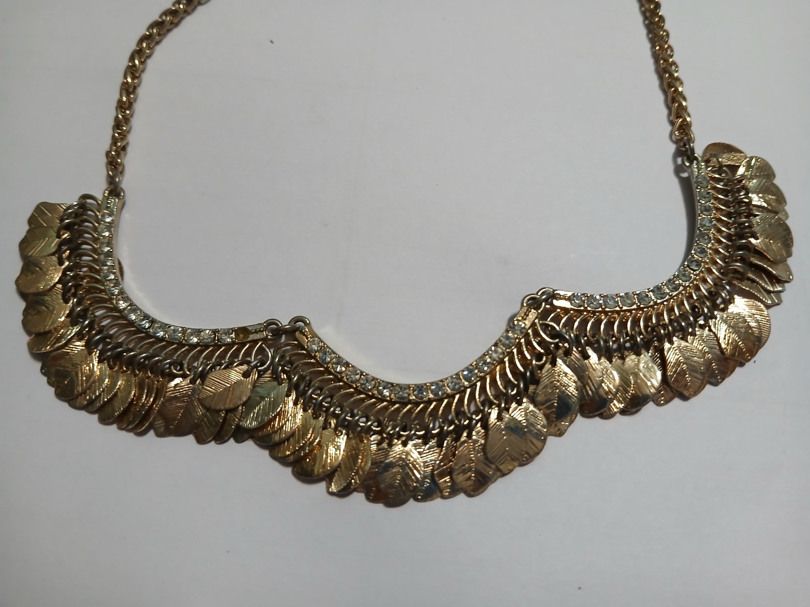 Gold Bib Necklace With Layered Leaves 16″ Plus 2″ Extender Very Good Conditi