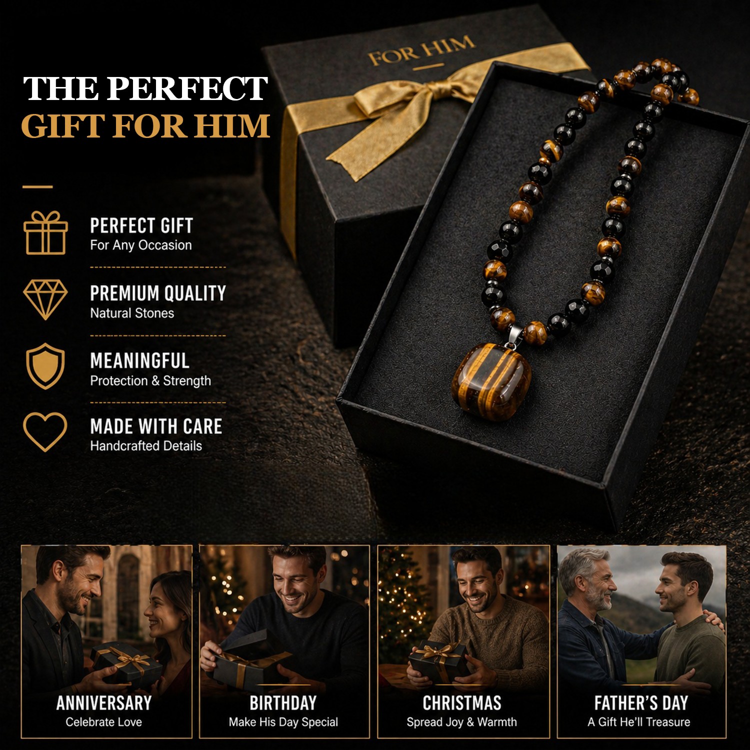 Money Attraction Necklace & Tiger Eye Pendant Healing Crystal Stone Jewelry Gift