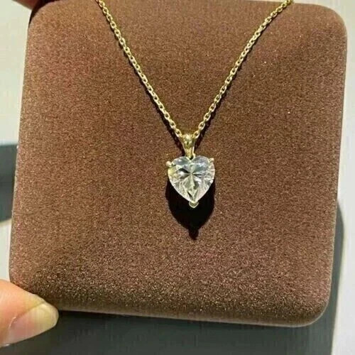 2CT Heart Cut Lab-Created Diamond 14K Yellow Gold Plated Solitaire Pendant Women