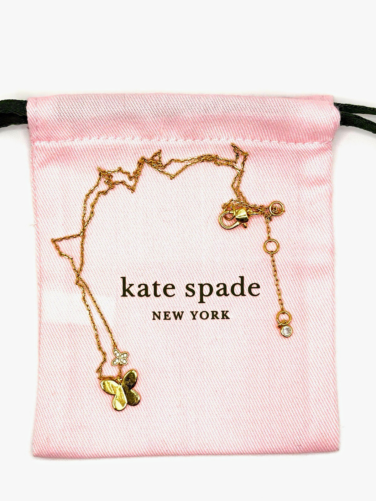 Kate Spade New York Gold Tone Butterfly Charm Pendant Crystal Adjustable Chain