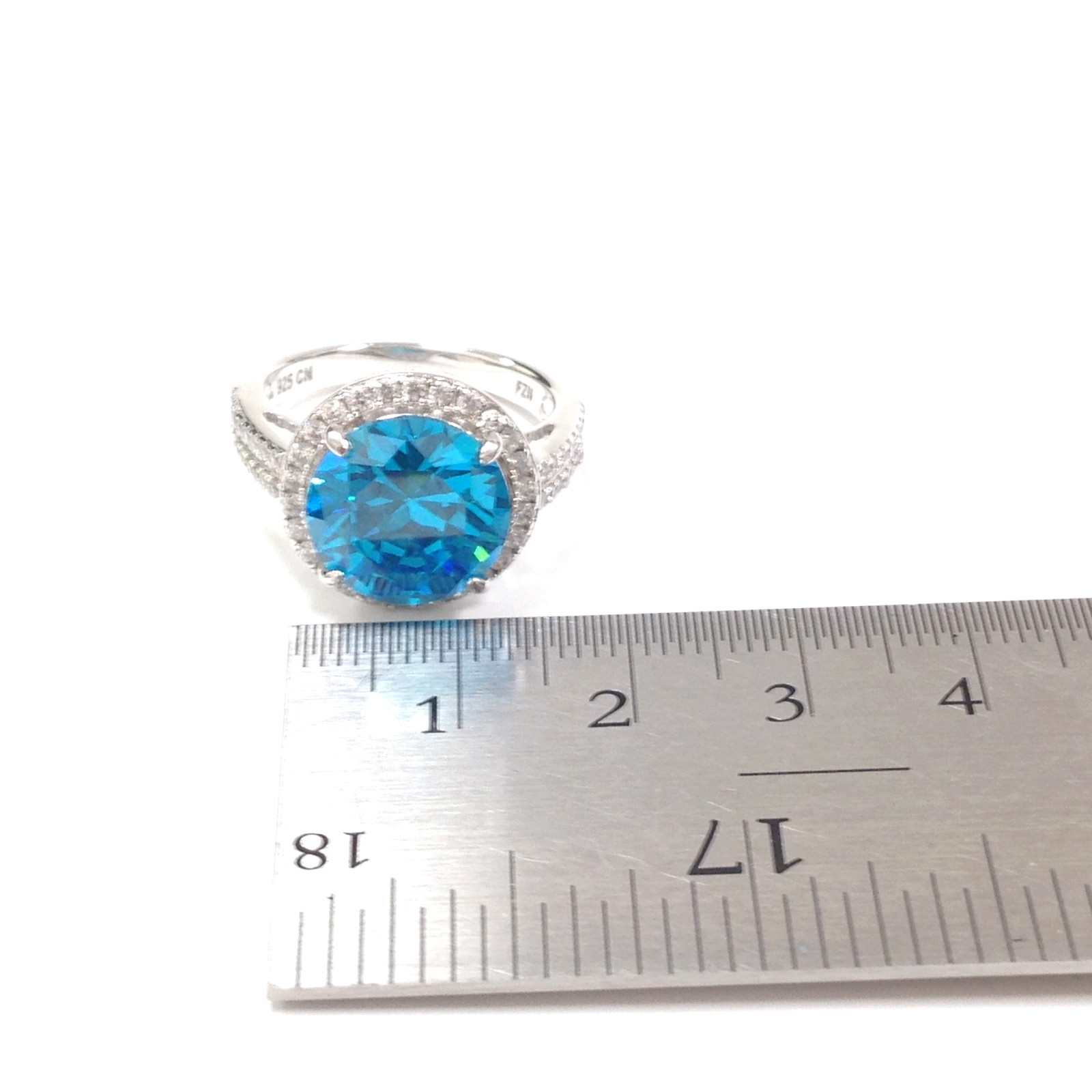 FZN Fuzion Creations 925 Sterling Silver Round Blue Stone Ring Size 7.75 Jewelry