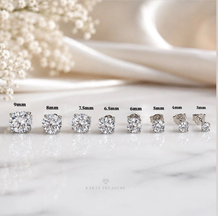 D Color Round Cut Moissanite Earrings 925 Sterling Silver Screw Back Studs GRA