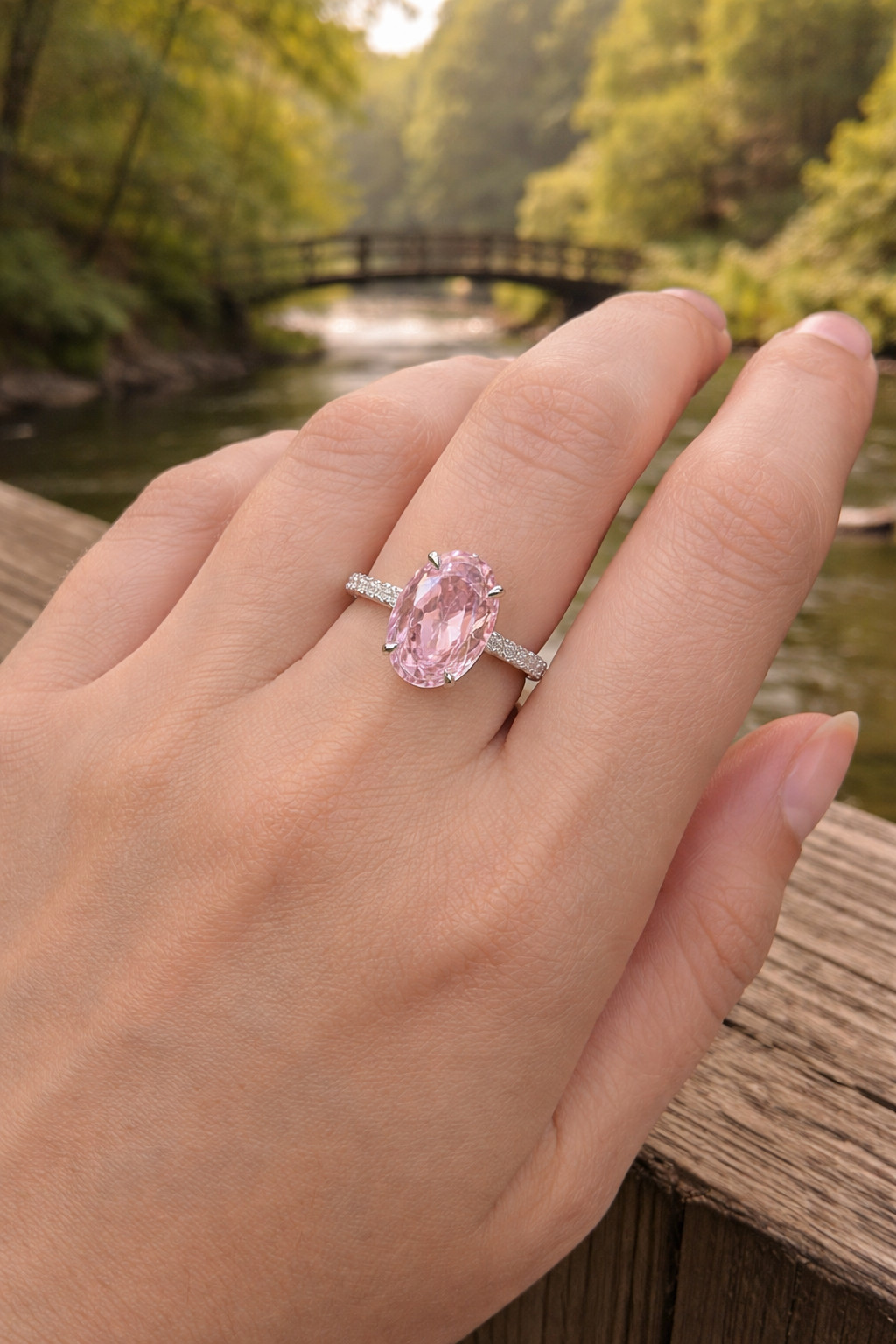 5.30 Ct Oval Cut Natural Pink Sapphire Diamond Wedding Ring 14K White Gold 8