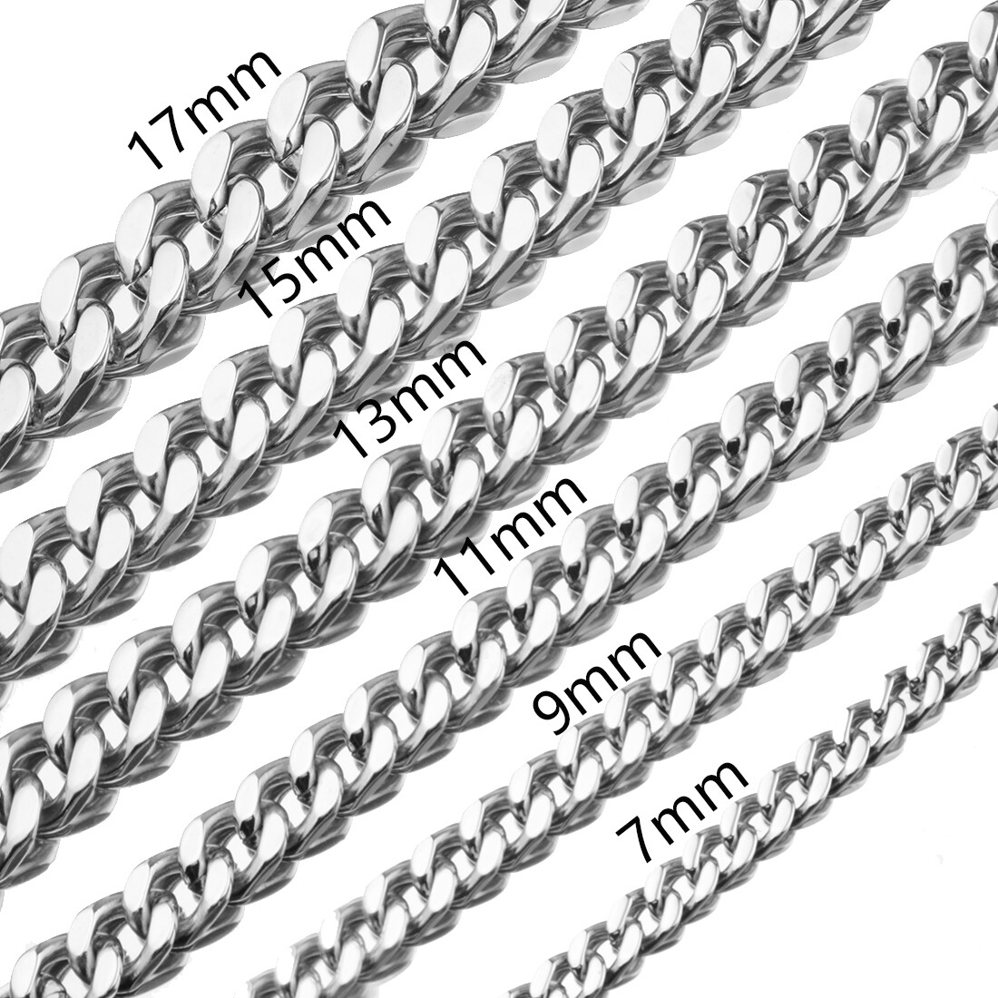 9-15mm Heavy Silver Gold Black Mens Curb Chain Stainless Steel Necklace Bracelet