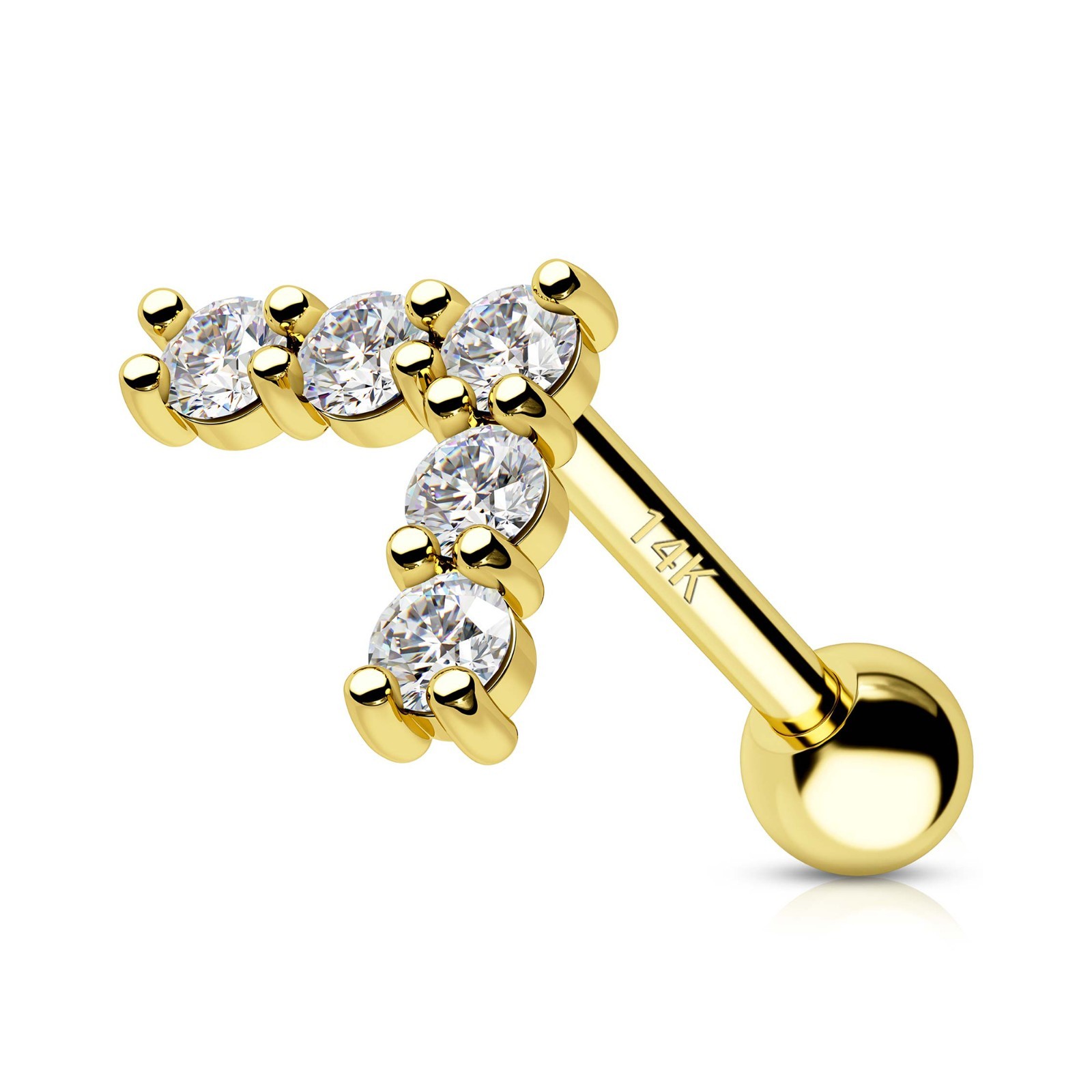 0.1CT Zircon 14K Real Solid Gold V-Shape Stud Earrings Cartilage Lobe Stud