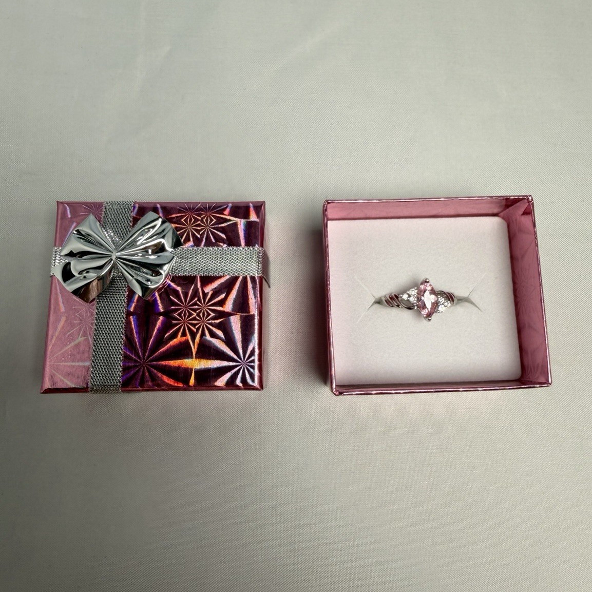 925 Sterling Silver Pink CZ Marquise Cocktail Ring Size 7.25 2ctw Simulated New