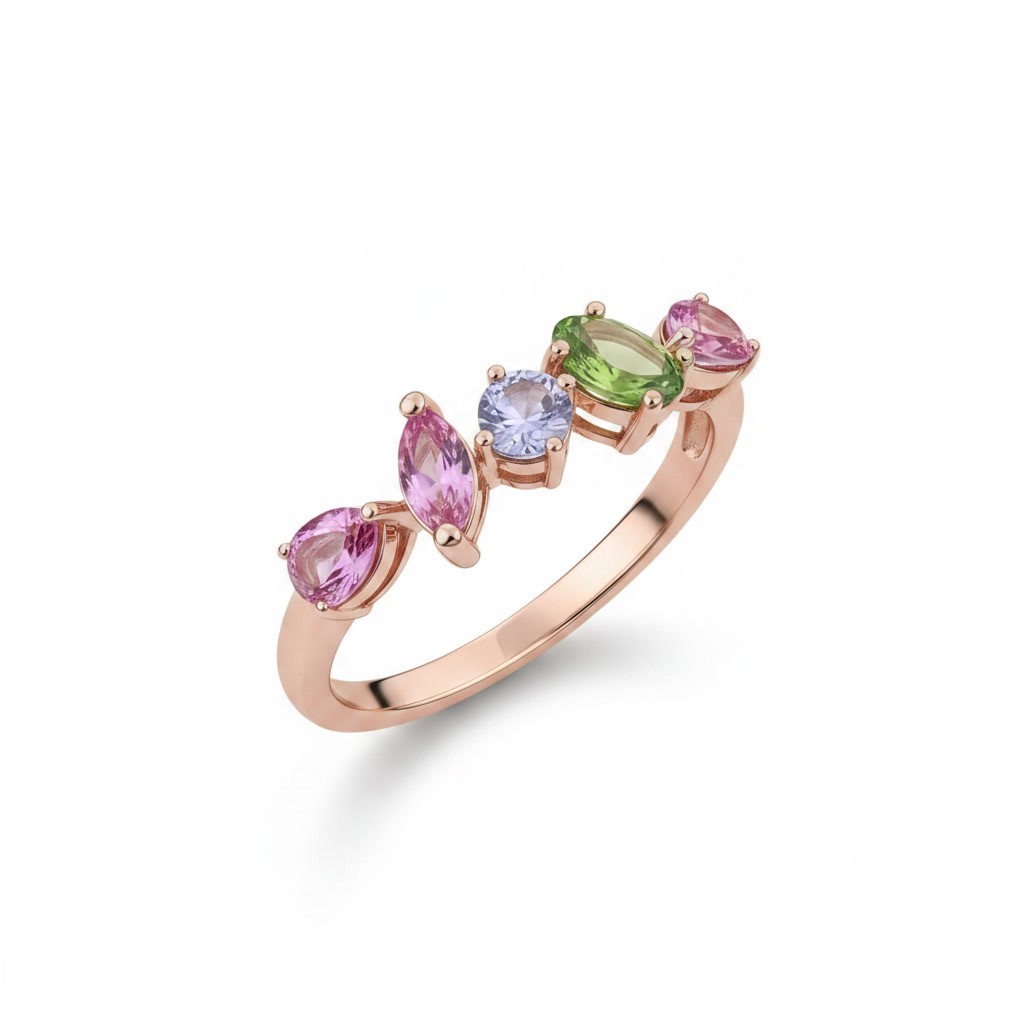 Multicolor Tourmaline Geometric Band Ring 925 Sterling Silver Platinum Plated