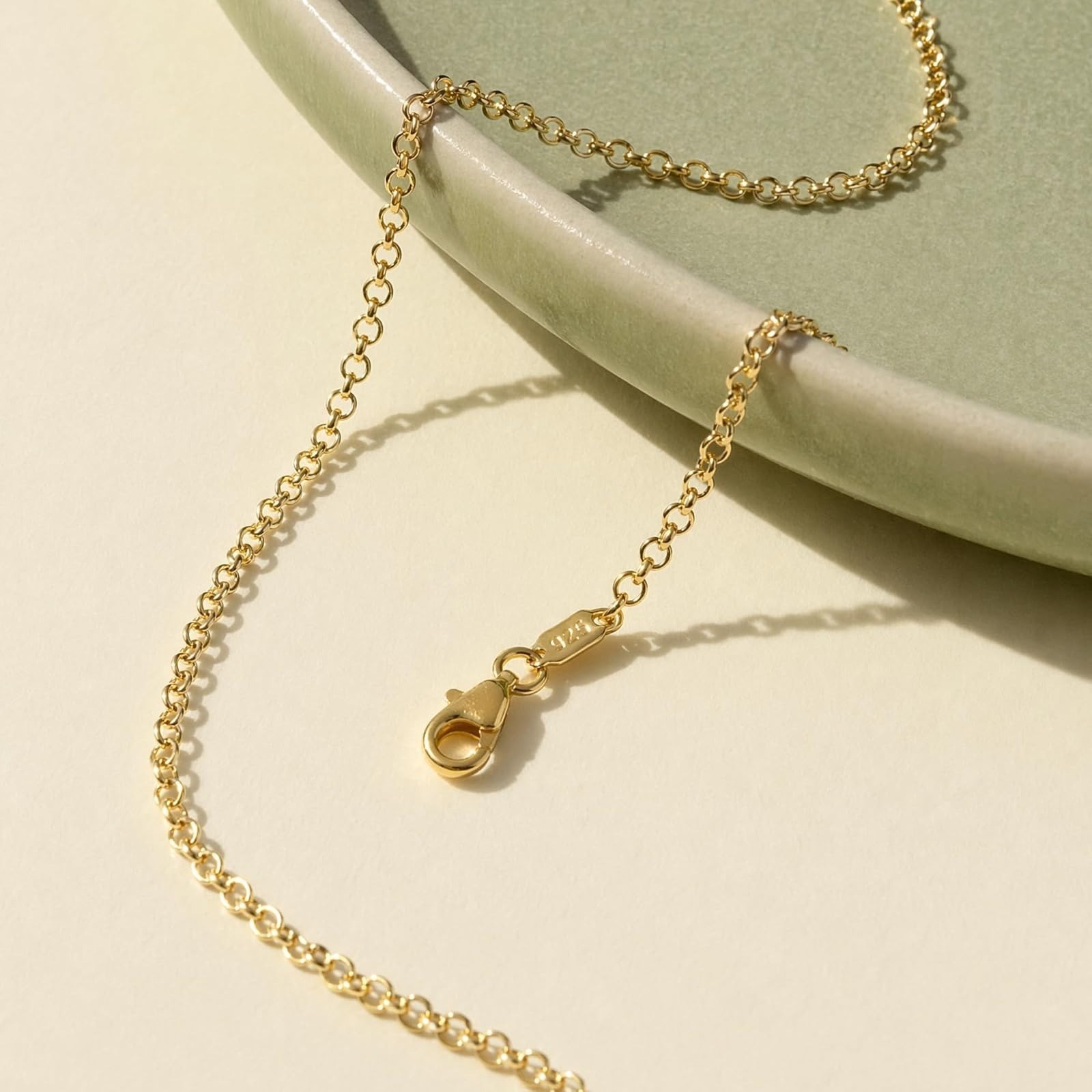 HEON 24K Gold Plated 925 Sterling Silver Rolo Chain Necklace
