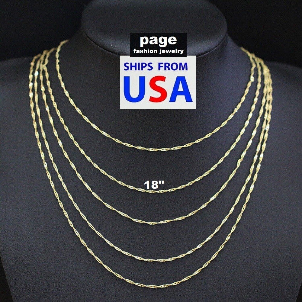 1pc – Beautiful Fashion Jewelry 18″ Gold 2mm Water Wave Women’s Chain Necklace