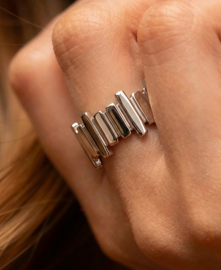 Silver Plated Alloy Irregular Wavy Stripe Splicing Women’s Open Band Ring