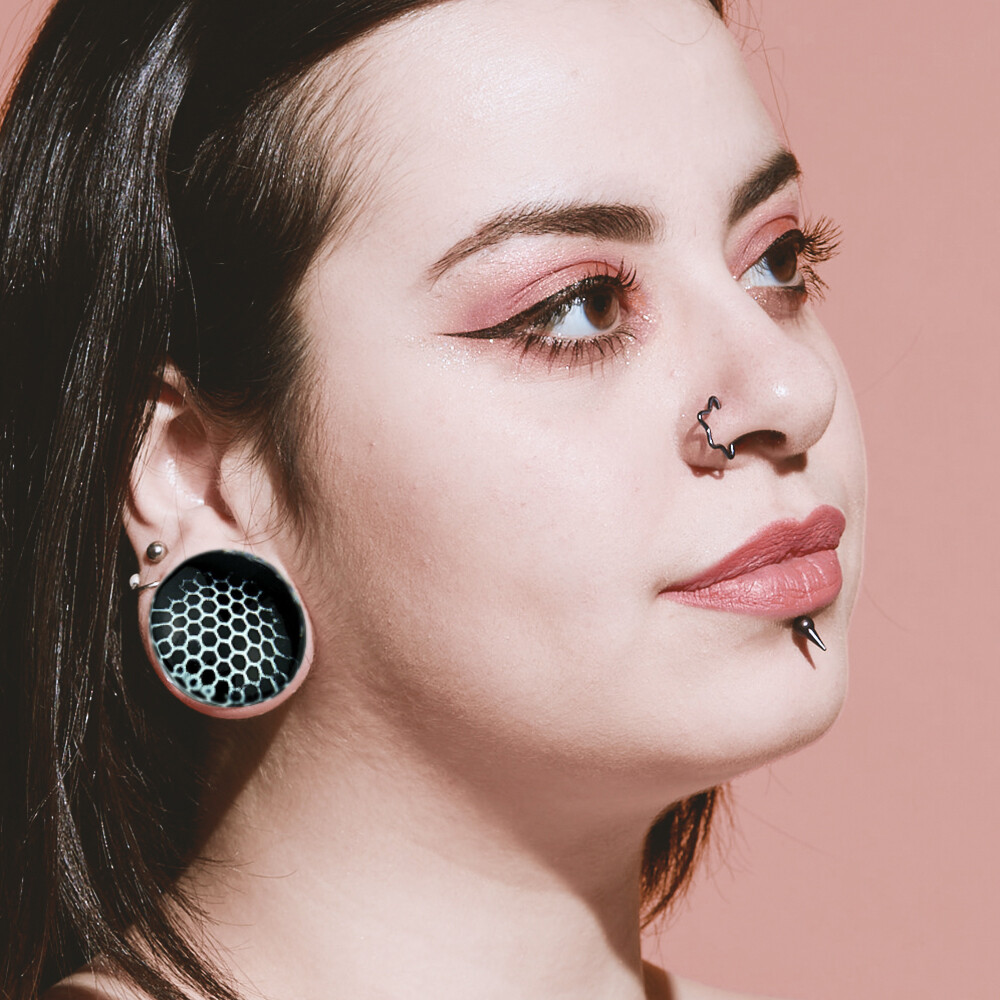 Honeycomb Black Pyrex Glass Double Flared Plugs 2 Gauge to 5/8in – Sold as Pair