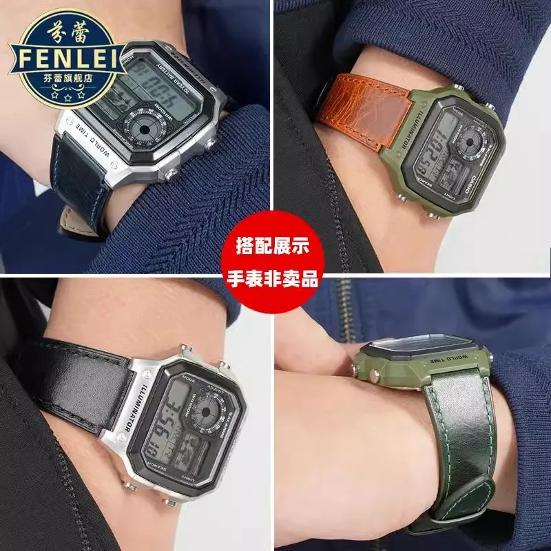 Retro Genuine Leather Watchband For Casio AE1200 AE1300 A158W/A168 W-216H Vintag