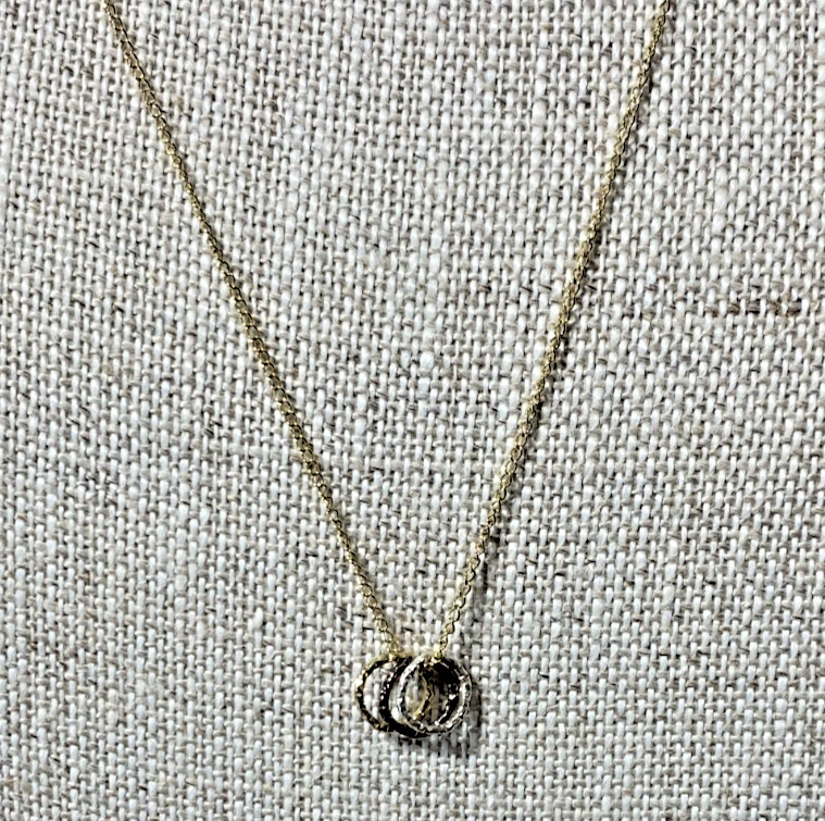 VTG 14K Gold Filled Tri Color Rings on Chain 1/20 14K GF, Necklace, 18″, NOS