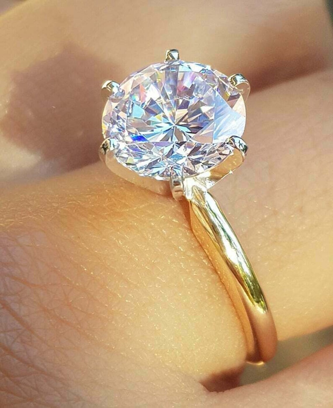 5.85 Ct White Diamond Solitaire Ring with 18KP Gold Plating