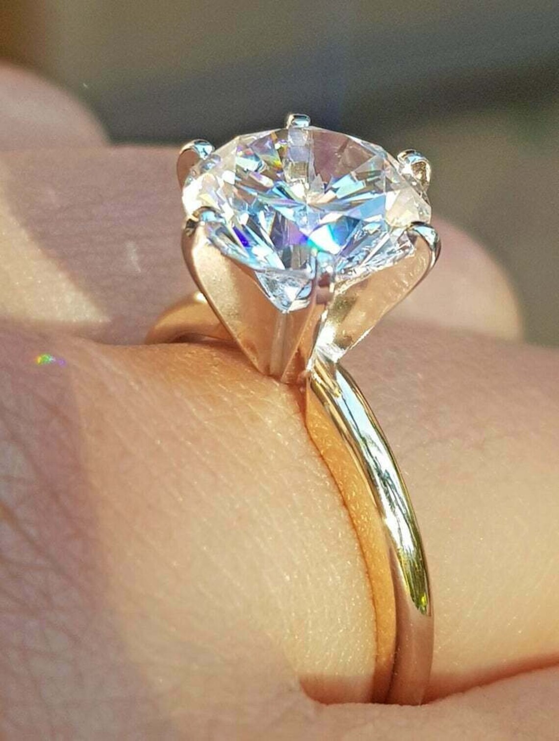 5.85 Ct White Diamond Solitaire Ring with 18KP Gold Plating