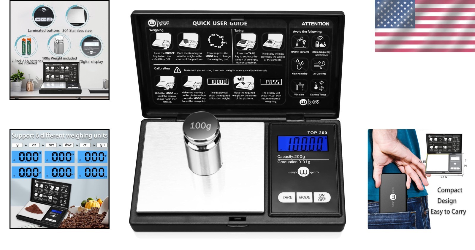Lightweight Stainless Steel Pocket Scale 200g x 0.01g – Perfect for Gems & Coins