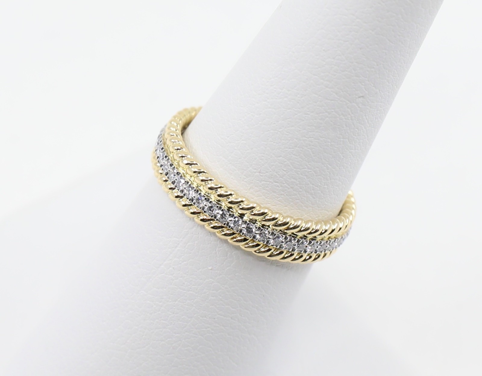 Tiffany & Co. Schlumberger Rope Two-Row Diamond Ring Gold & PT Sz 5 and 6.5