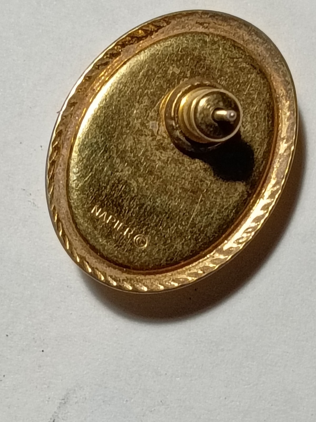 Monet Gold Plated Oval White Imitation Pearl Stud Earrings, Bezel, Screw Back