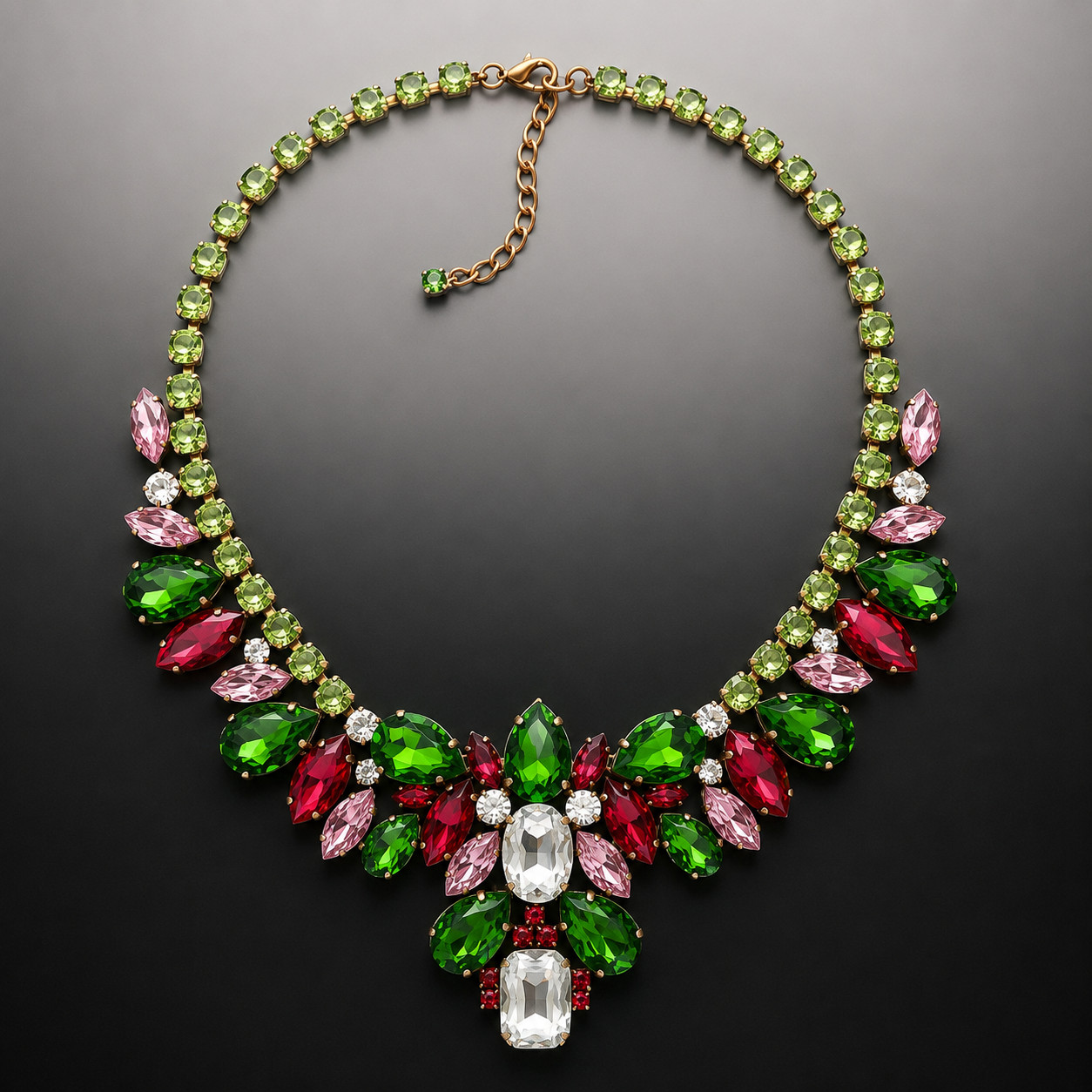 Czech Vintage Style Emerald Bloom Statement Necklace – FREE SHIPPING