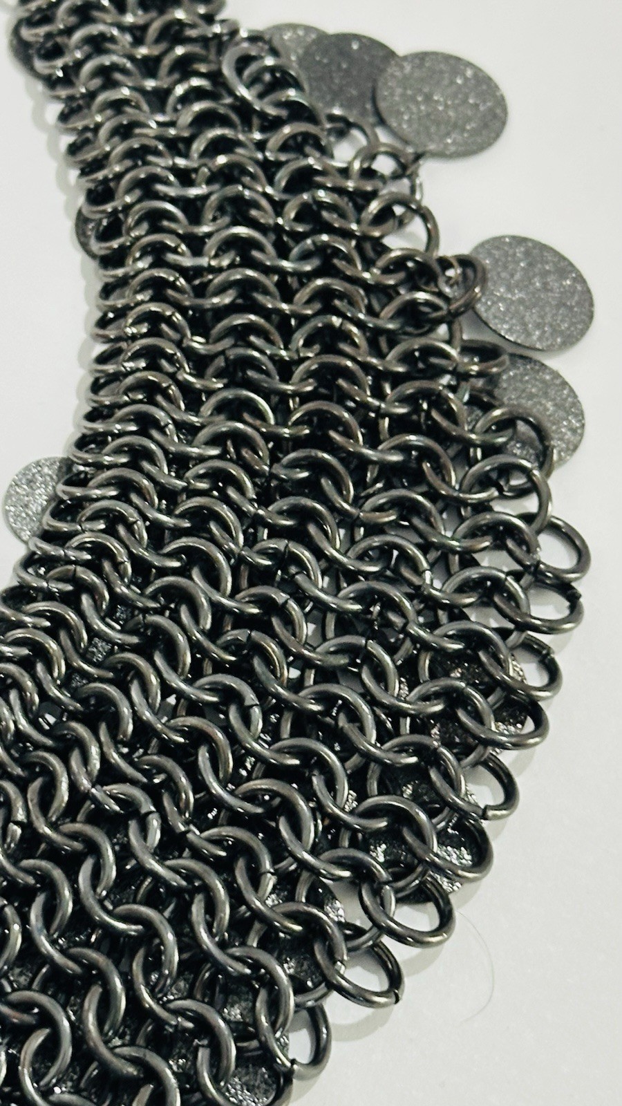 Vintage 1980”s metallic choker necklace silver glitter discs & adjustable chains