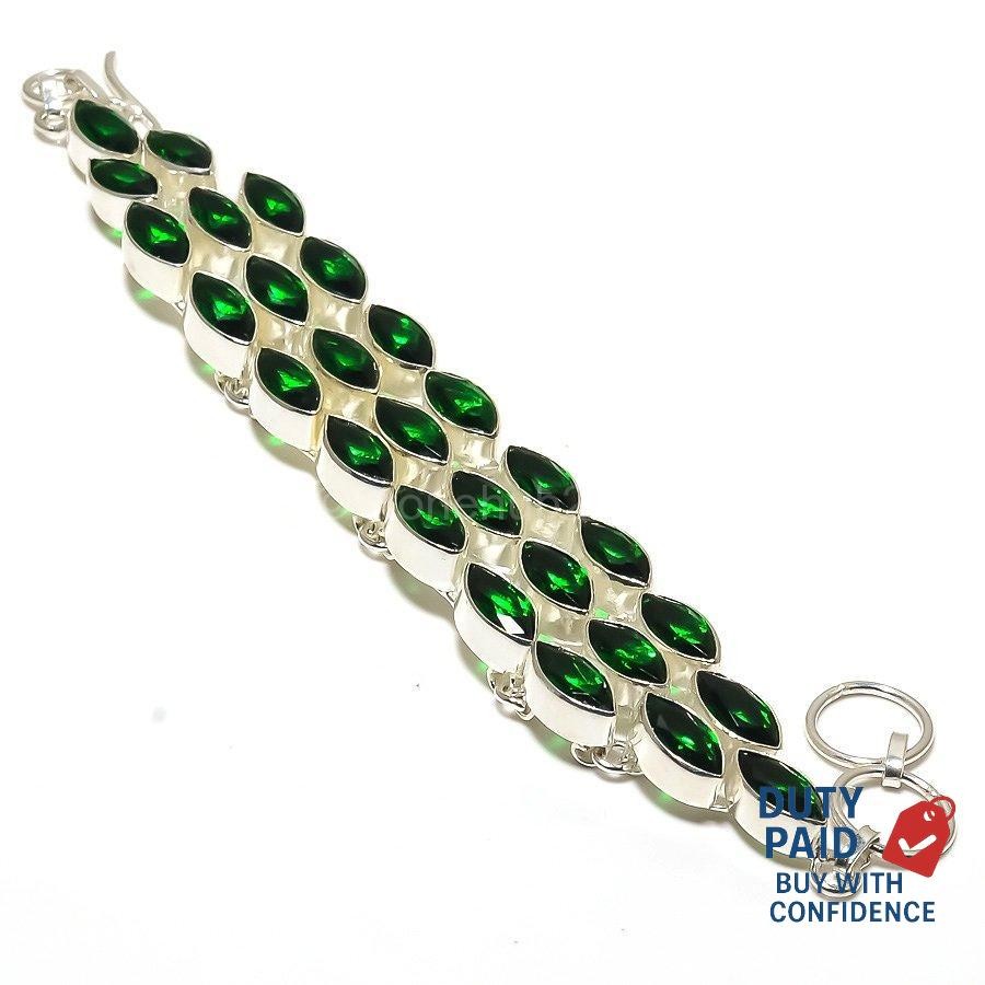 925 Sterling Silver emerald quartz Sister Vitange Engagement Bezel Set Bracelet