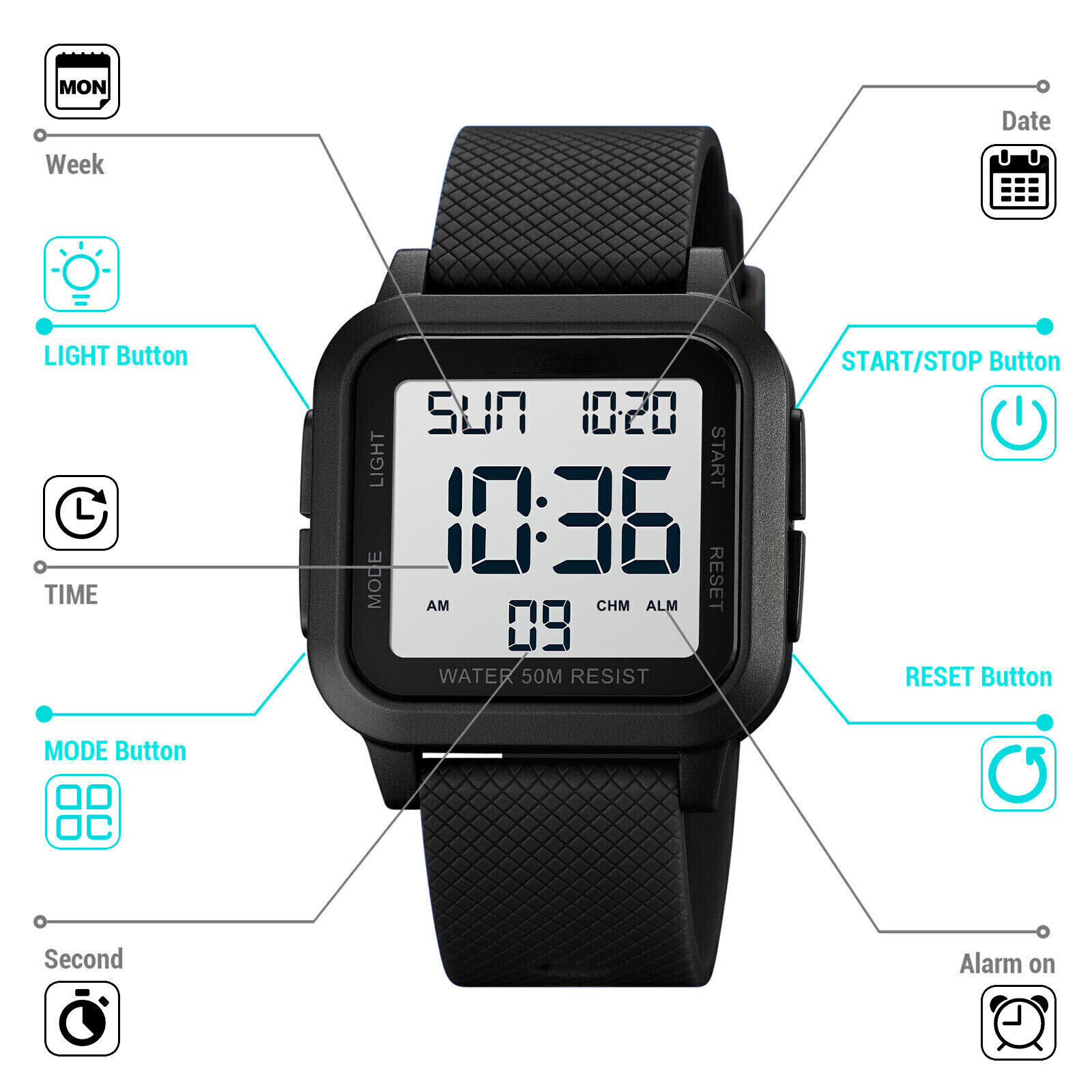 Men Waterproof Digital Sports Watch Military Tactical LED Backlight Wristwatch