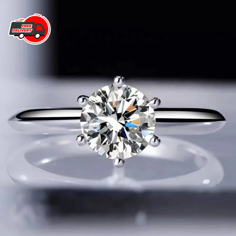 Solitaire ring Real 925 Sterling silver 1ct Moissanite cz Engagement Wedding