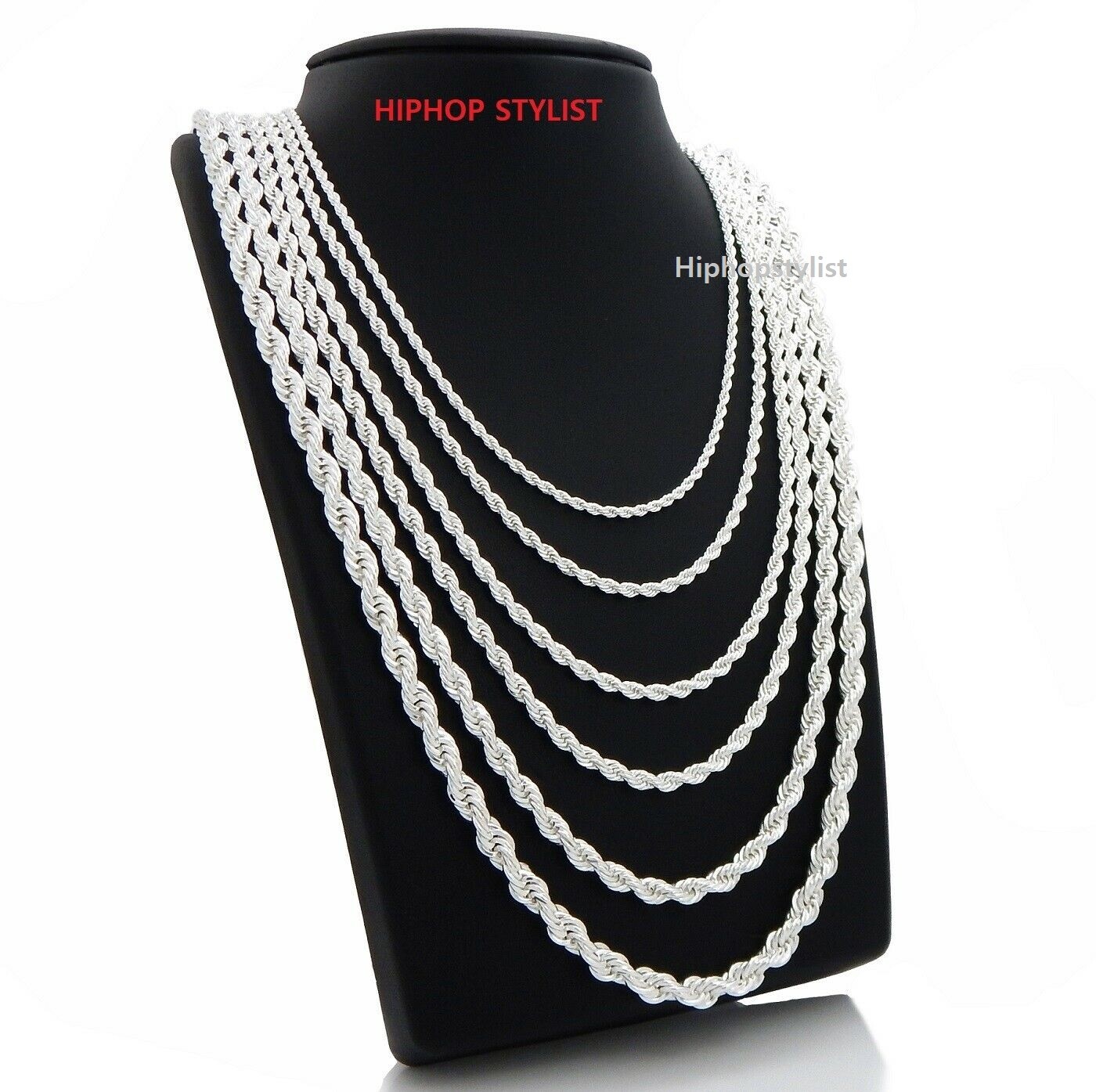 Mens Rope Chain Necklace Bracelet 2.5mm to 6mm 925 Silver Plated 18, 20, 24, 30″