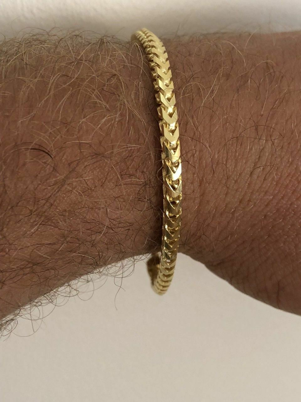 Men’s Thick 4mm Franco Bracelet 14k Gold Plated Solid 925 Sterling Silver Italy