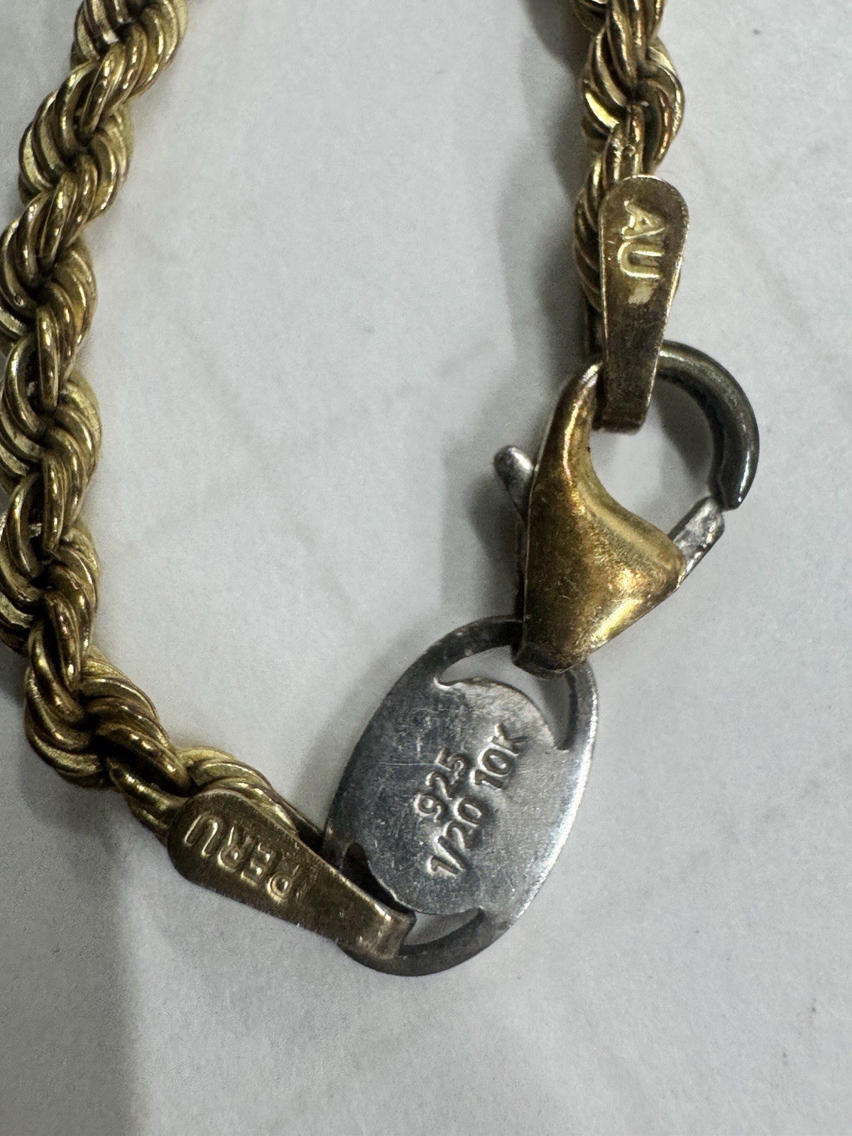 925 1/20 10K Stamped Rope Chain Signed Peru AU 20” Chain Necklace