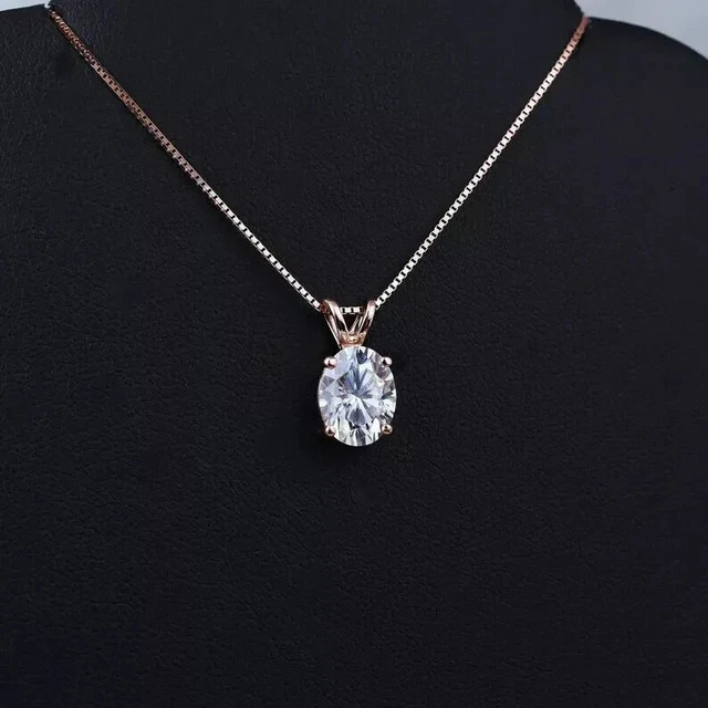 1.00 CT Oval Cut Lab created Diamond Women’s Necklace 14K Rose Gold