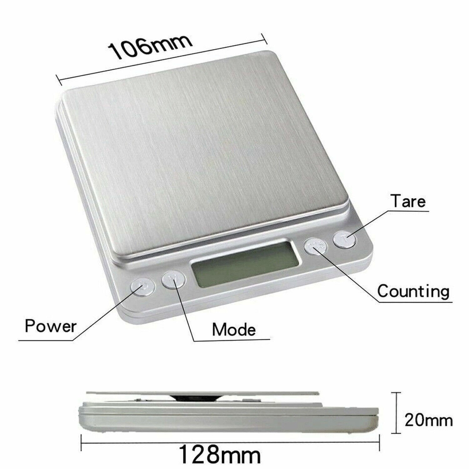 Digital Scale 2000g by 0.1g Jewelry Gold Coin Gram Kitchen Food Pocket Scale