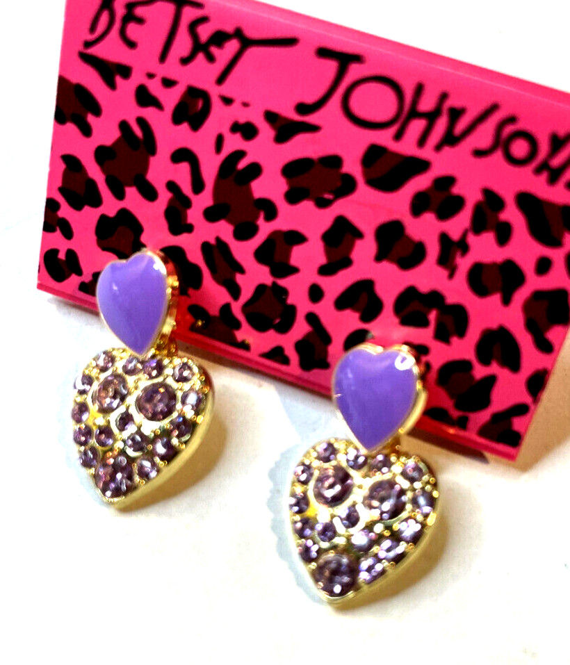 Beautiful Purple HEART Street Fashion LOVE Rhinestone Betsey Johnson Earrings