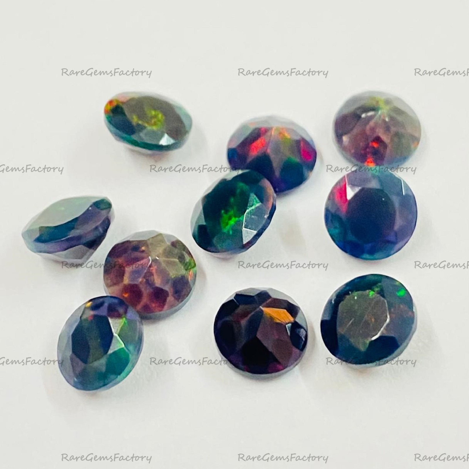 Natural Black Ethiopian Opal Round Faceted Cut 3mm–8mm Loose Calibrated Gemstone