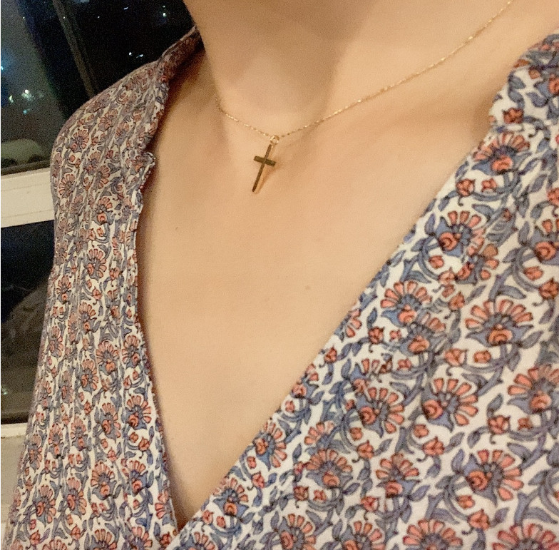 Women 14K Gold Stainless Steel Small Cross Pendant Chain Necklace Gift AG