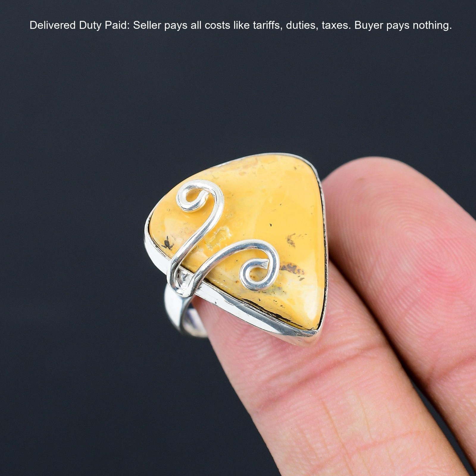 925 Sterling Silver Trillion Maligano Jasper Stone Not Applicable Promise Ring