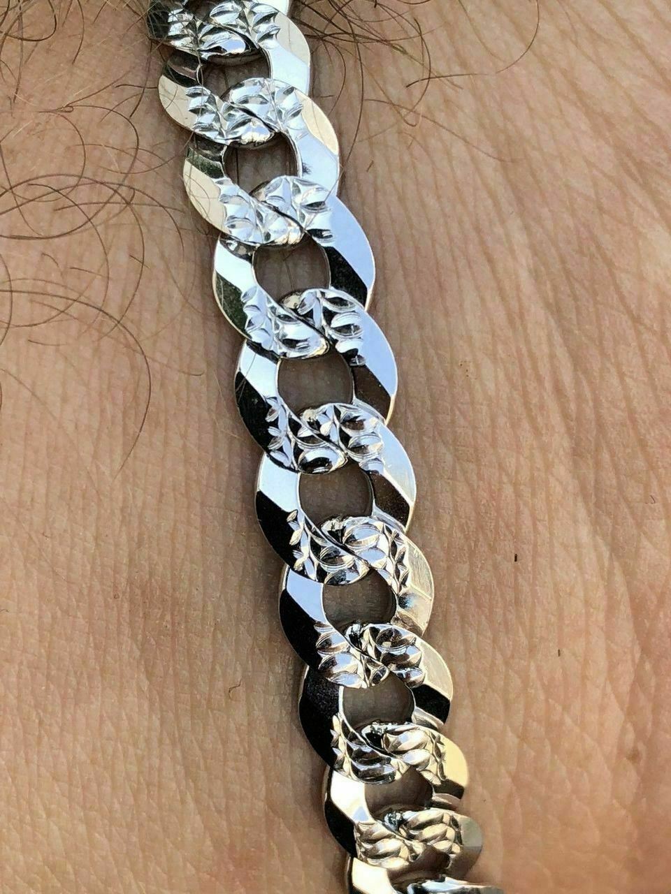 Men’s Miami Cuban Bracelet Diamond Cut Solid 925 Sterling Silver 8mm Italy Made