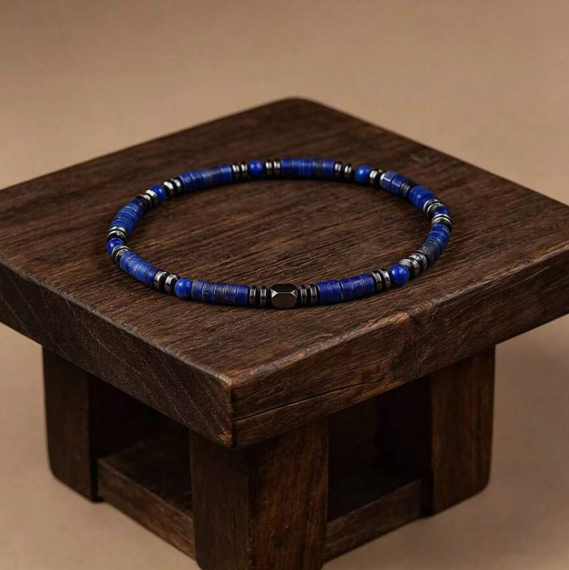 Genuine Lapis Lazuli Hematite Protection Bracelet Healing Energy Grounding Men