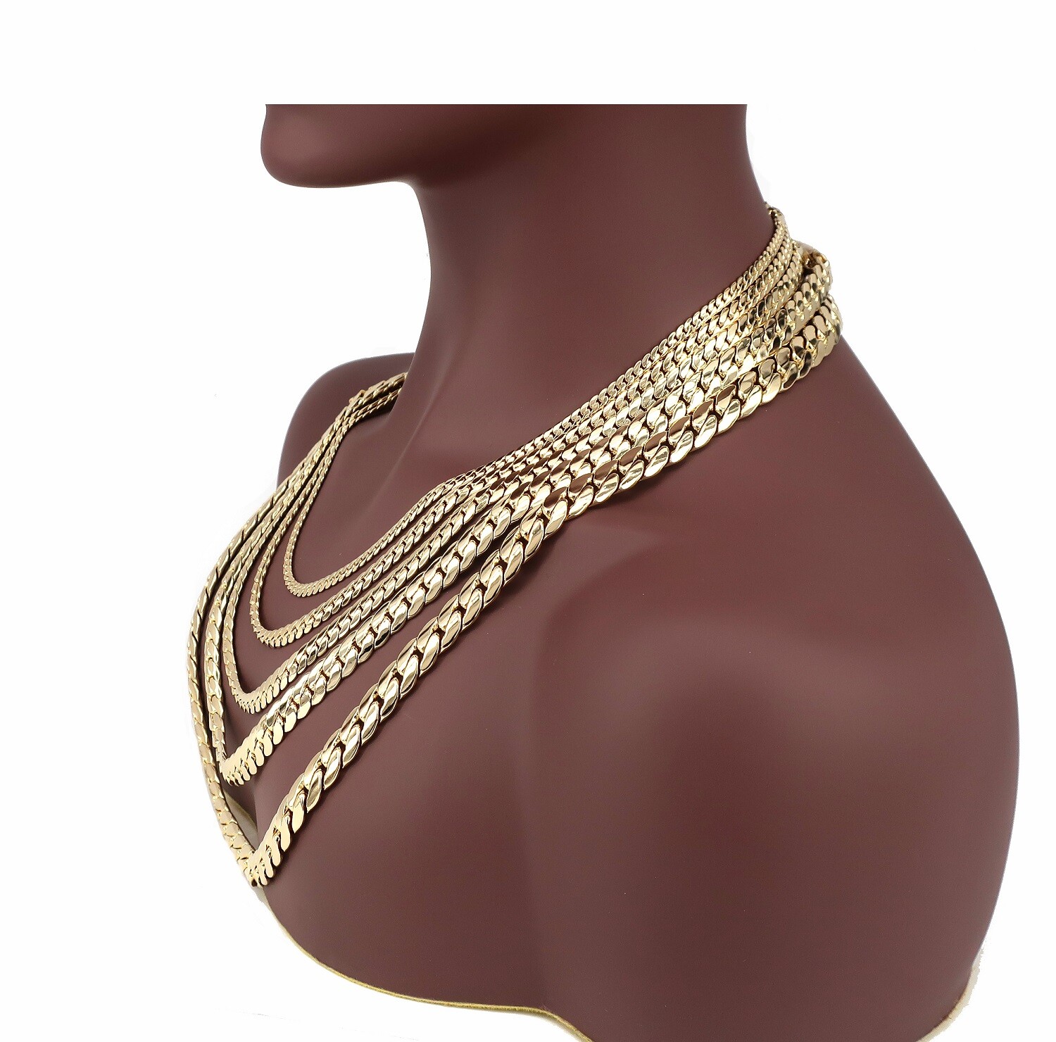 Mens Miami Cuban link Chain Necklace Bracelet 5mm to 12mm Yellow 14k Gold Plated