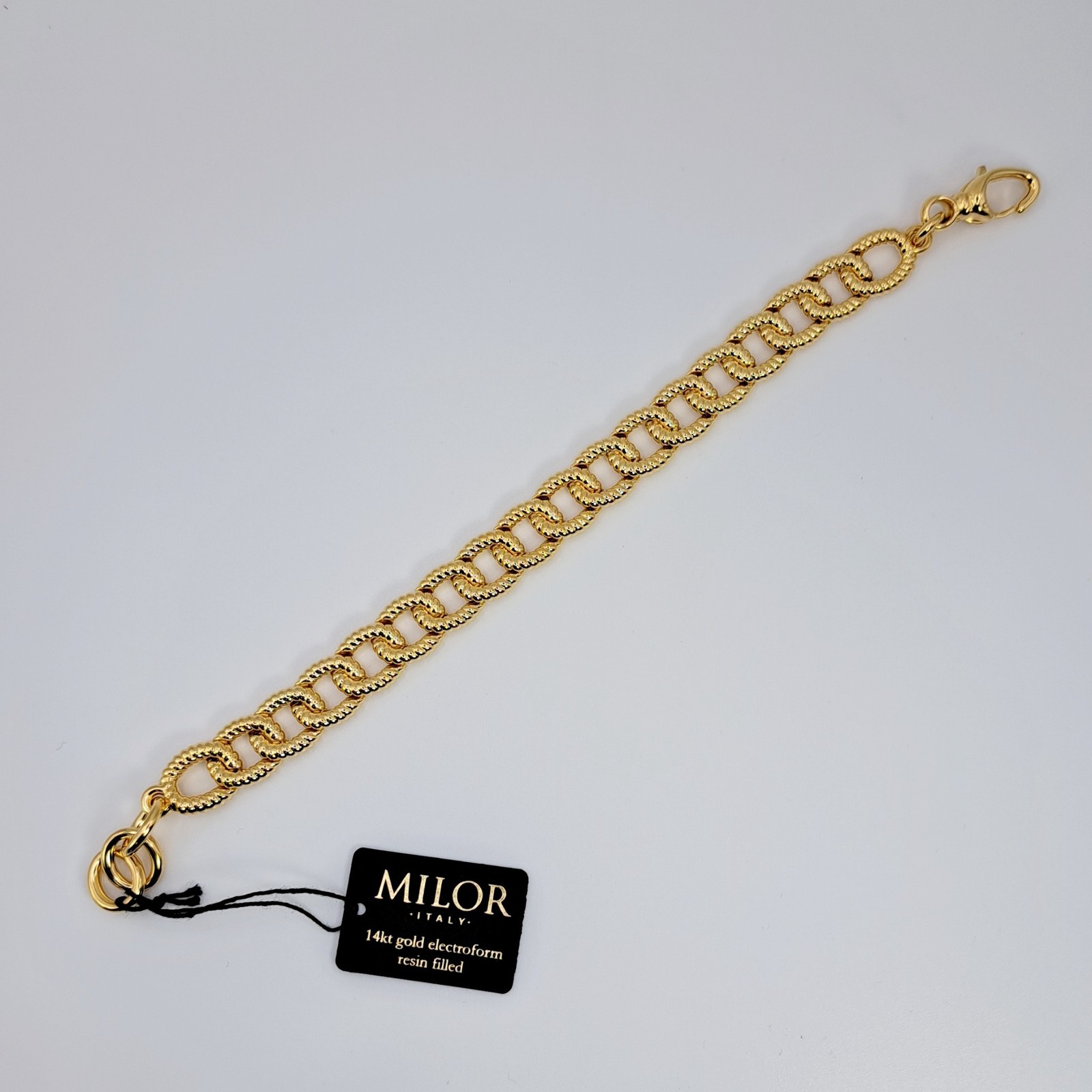 MILOR 14K Yellow Gold Resin Core Textured Cable Link Bracelet Adj 7.5-8.5″ NEW