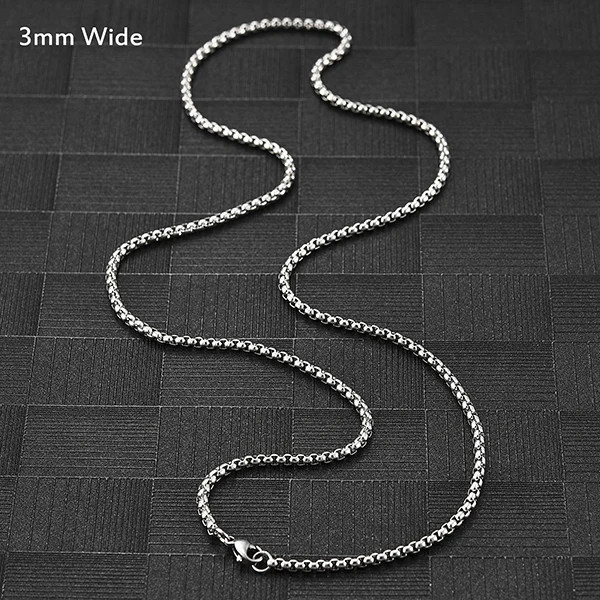 Stainless Steel Rolo Square Box Chain Necklace Unisex Men Women Silver