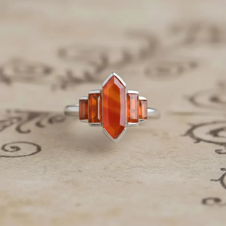Carnelian Gemstone 925 Sterling Silver Ring | Vintage Art Deco Jewelry Gift