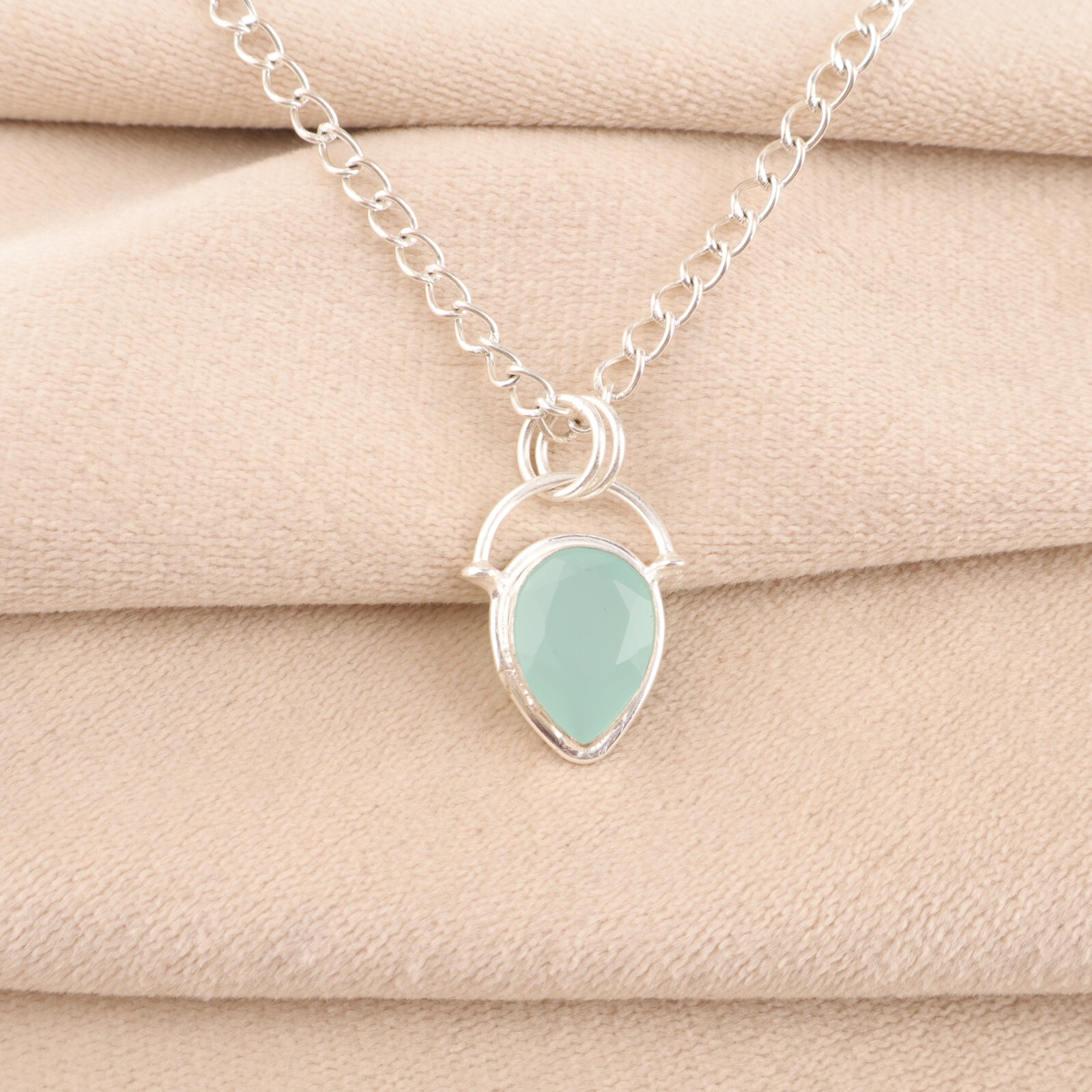 Aqua Chalcedony Gemstone Jewelry 925 Silver Handmade Dainty Pendant 1.01″For Her