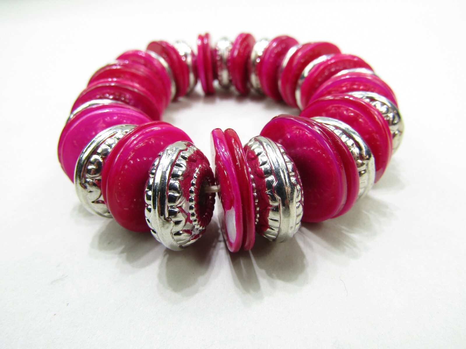 Pink Collec Costume Jewelry Bracelet Chunky Coastal Chic Preppy Pink Silver New