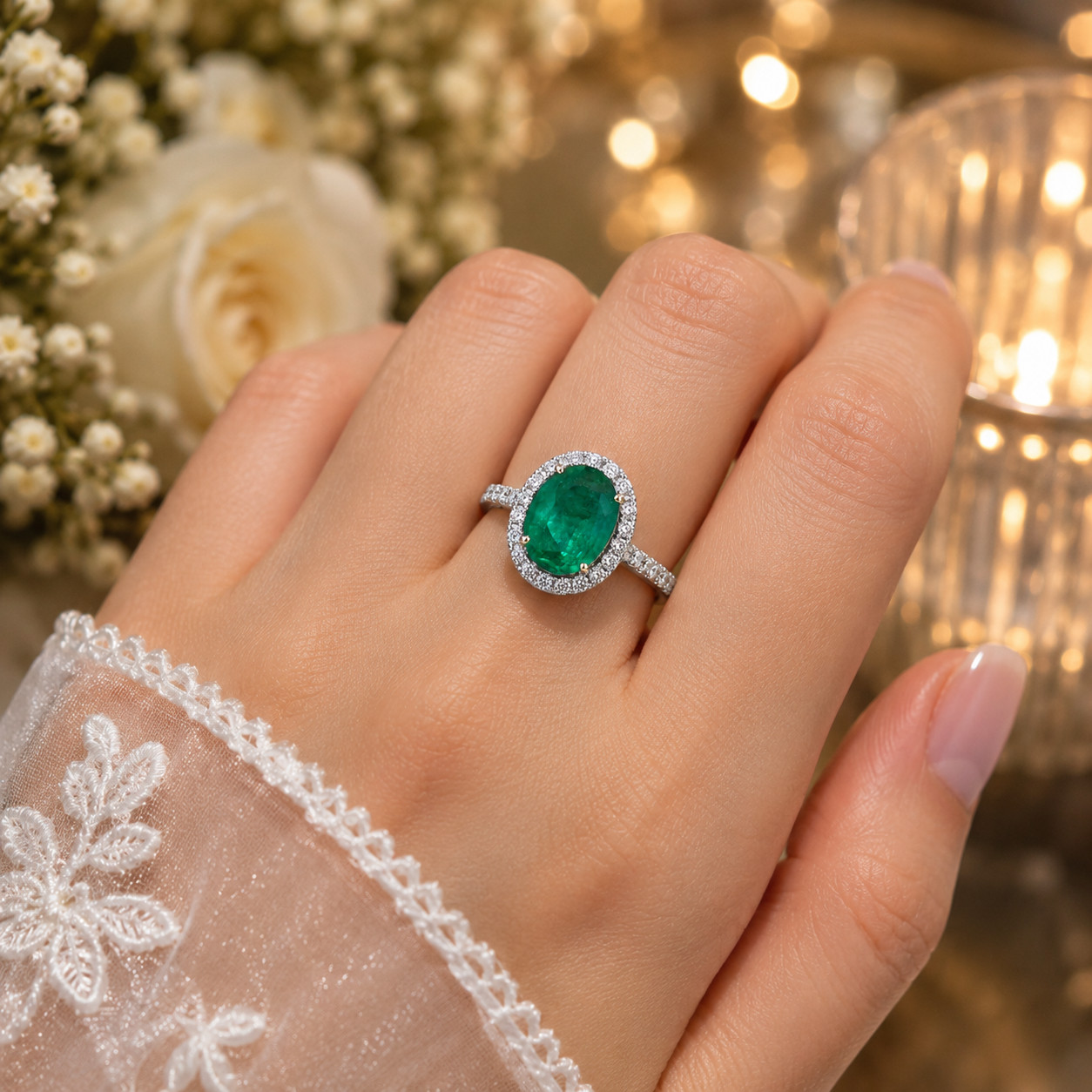 5.00 Ct Oval Cut Natural Emerald & Diamond Wedding Gift Ring 14k White Gold Sz 6