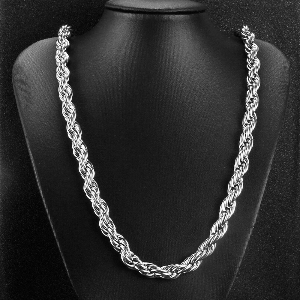 USA 8/10mm Silver Stainless Steel Women Men Rope Chains Necklaces 18”-26”