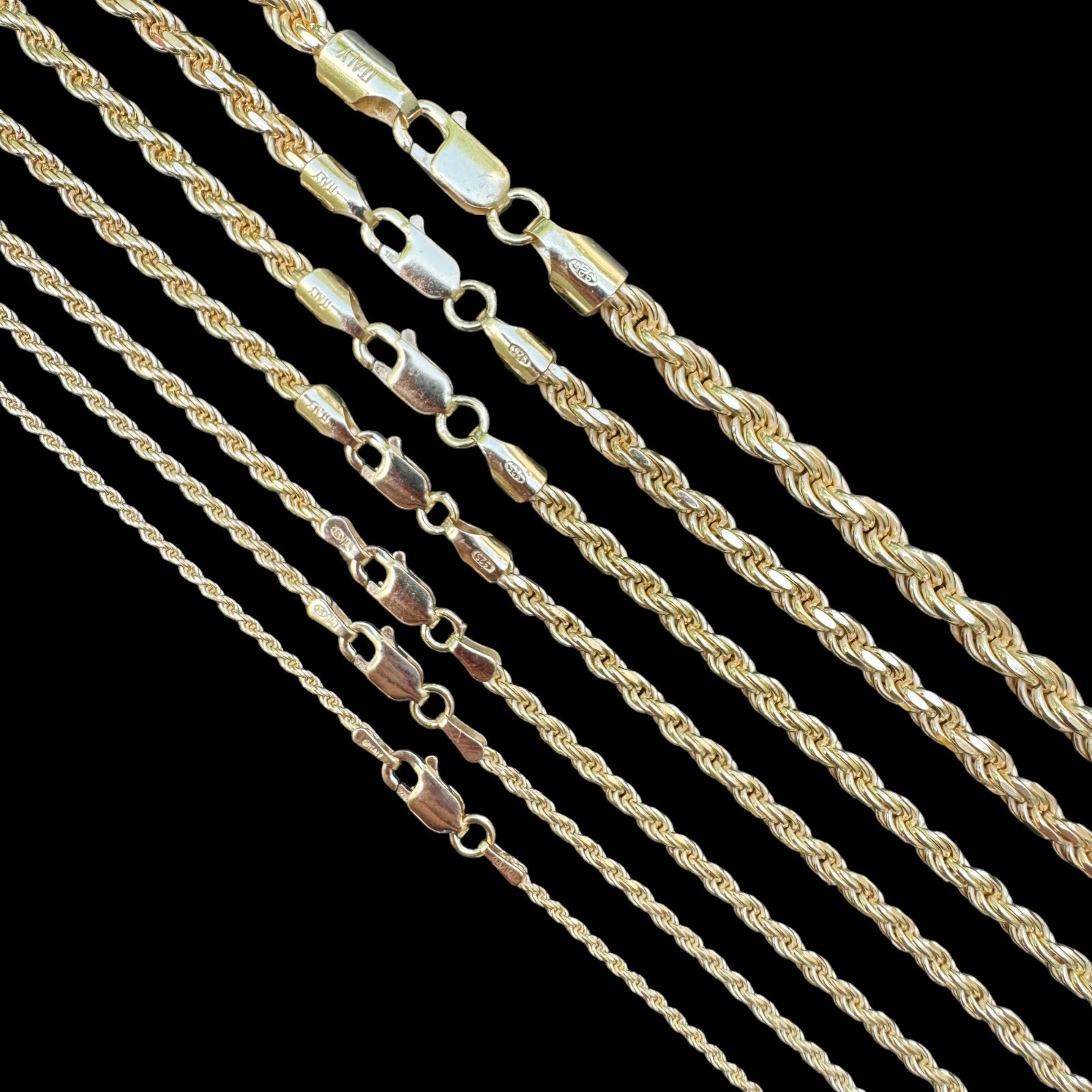 Men’s Women’s Real 14k Gold Plated Solid 925 Sterling Silver Rope Chain 1.5-5mm